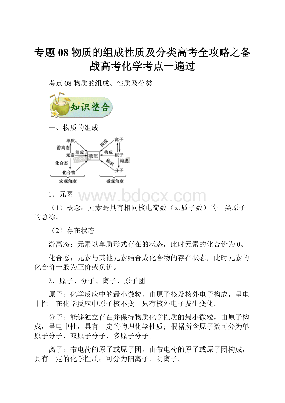 专题08 物质的组成性质及分类高考全攻略之备战高考化学考点一遍过.docx_第1页