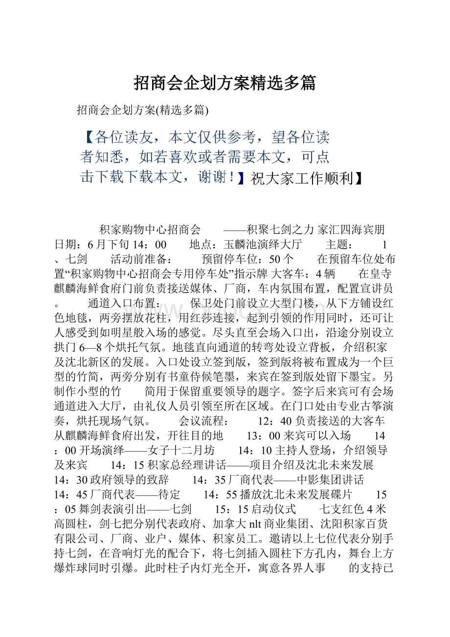 招商会企划方案精选多篇.docx