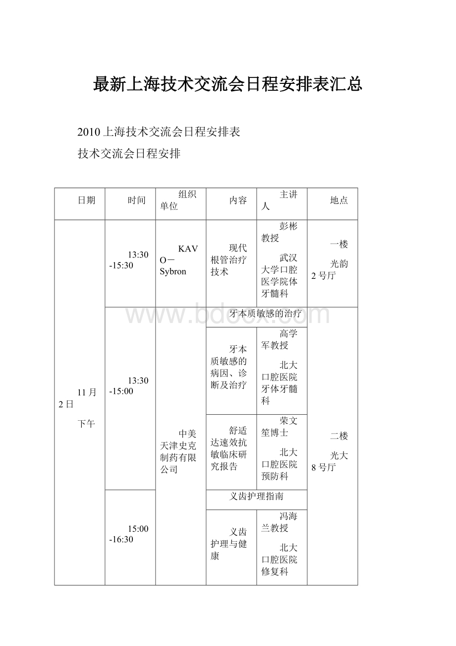 最新上海技术交流会日程安排表汇总.docx_第1页