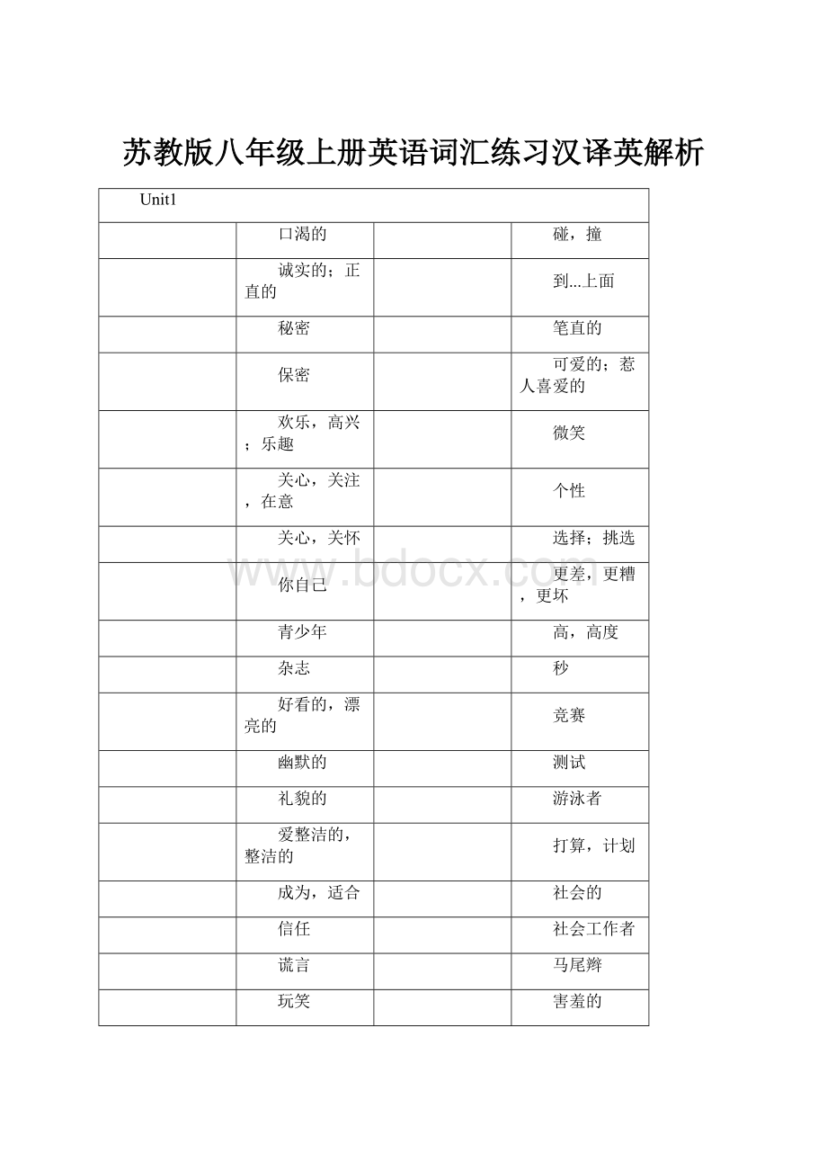 苏教版八年级上册英语词汇练习汉译英解析.docx