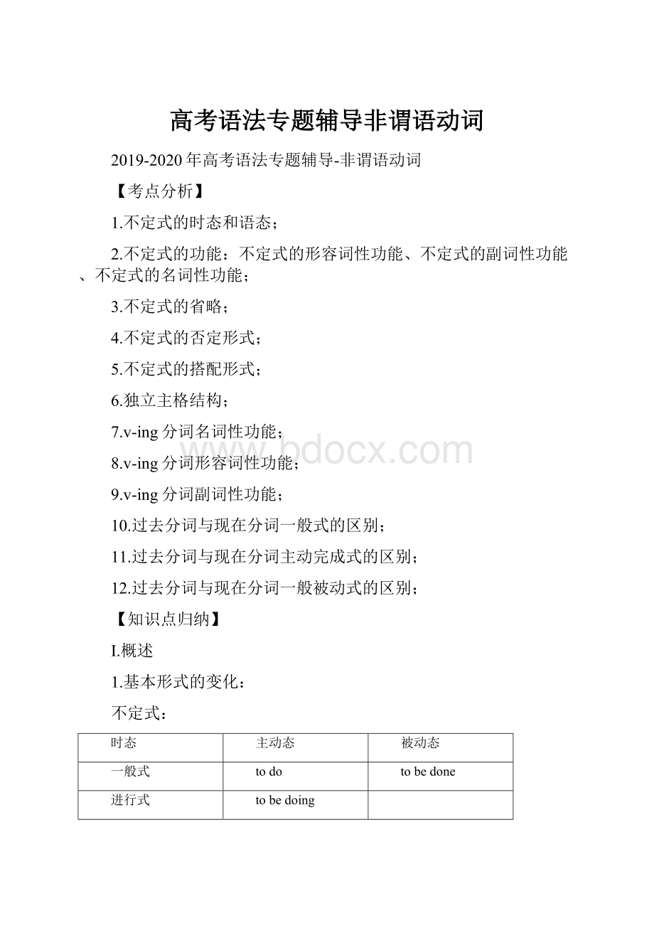 高考语法专题辅导非谓语动词.docx_第1页