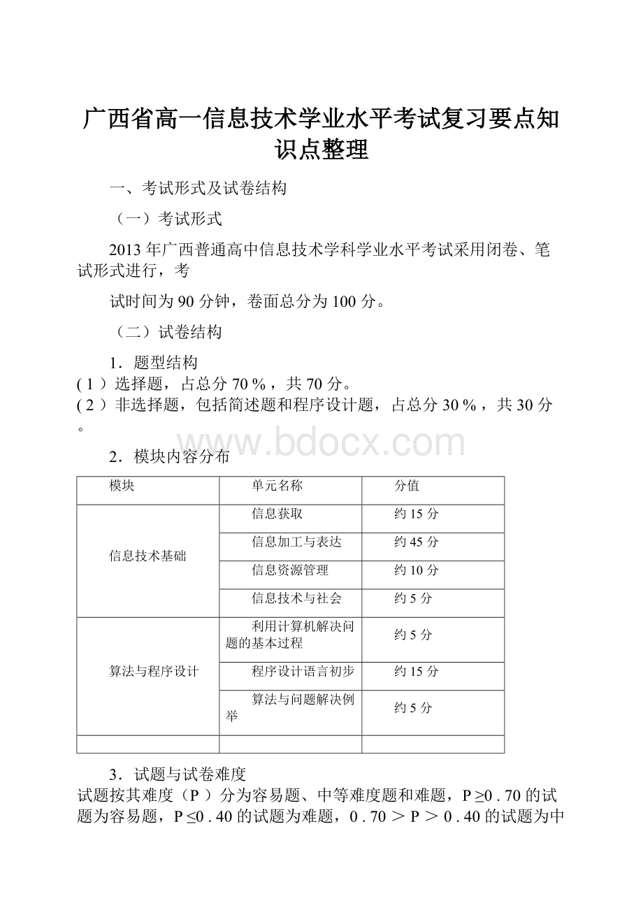 广西省高一信息技术学业水平考试复习要点知识点整理.docx_第1页