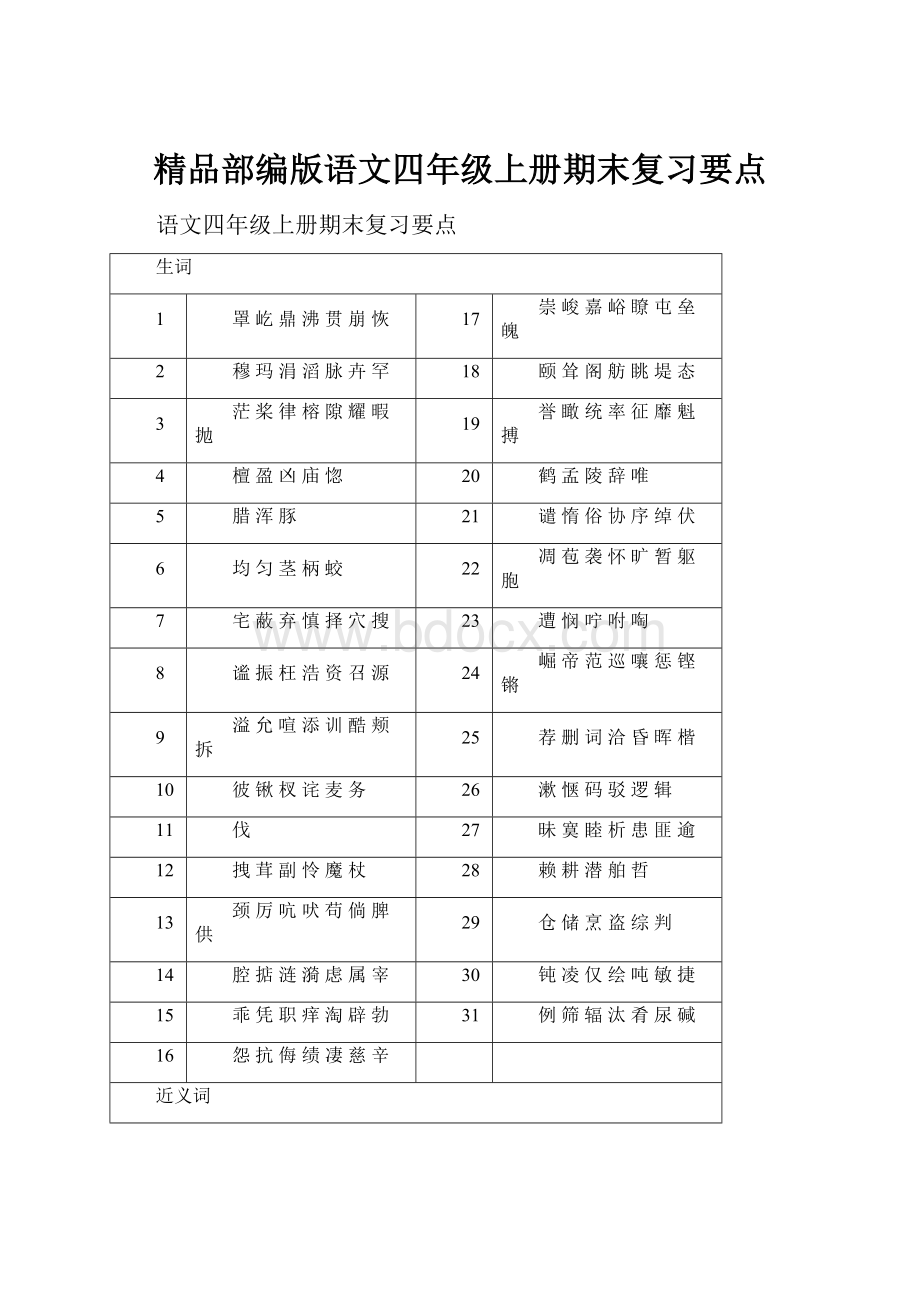 精品部编版语文四年级上册期末复习要点.docx_第1页