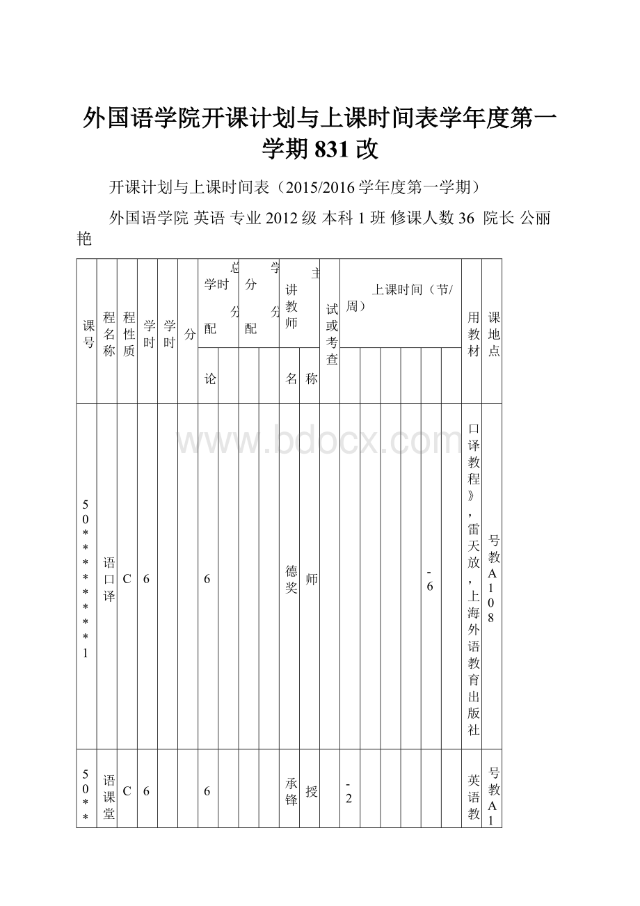 外国语学院开课计划与上课时间表学年度第一学期831改.docx_第1页