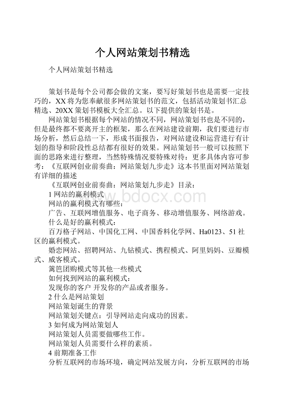 个人网站策划书精选.docx_第1页