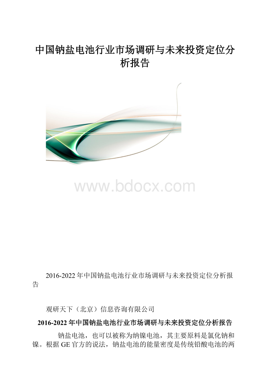 中国钠盐电池行业市场调研与未来投资定位分析报告.docx