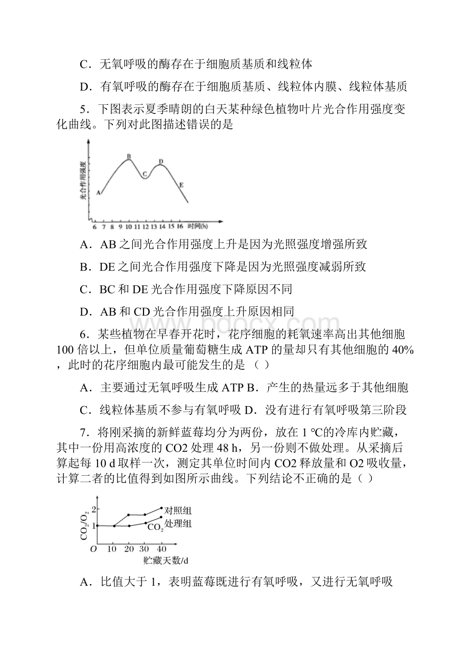 甘肃省庆阳二中高一生物必修一细胞的能量供应和利用 单元模拟试题及答案.docx_第2页