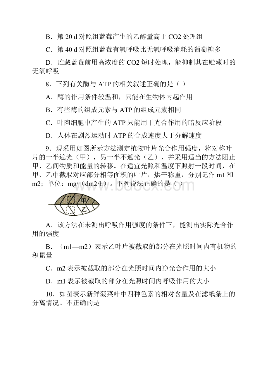 甘肃省庆阳二中高一生物必修一细胞的能量供应和利用 单元模拟试题及答案.docx_第3页