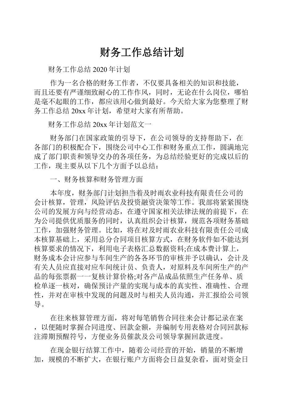 财务工作总结计划.docx_第1页