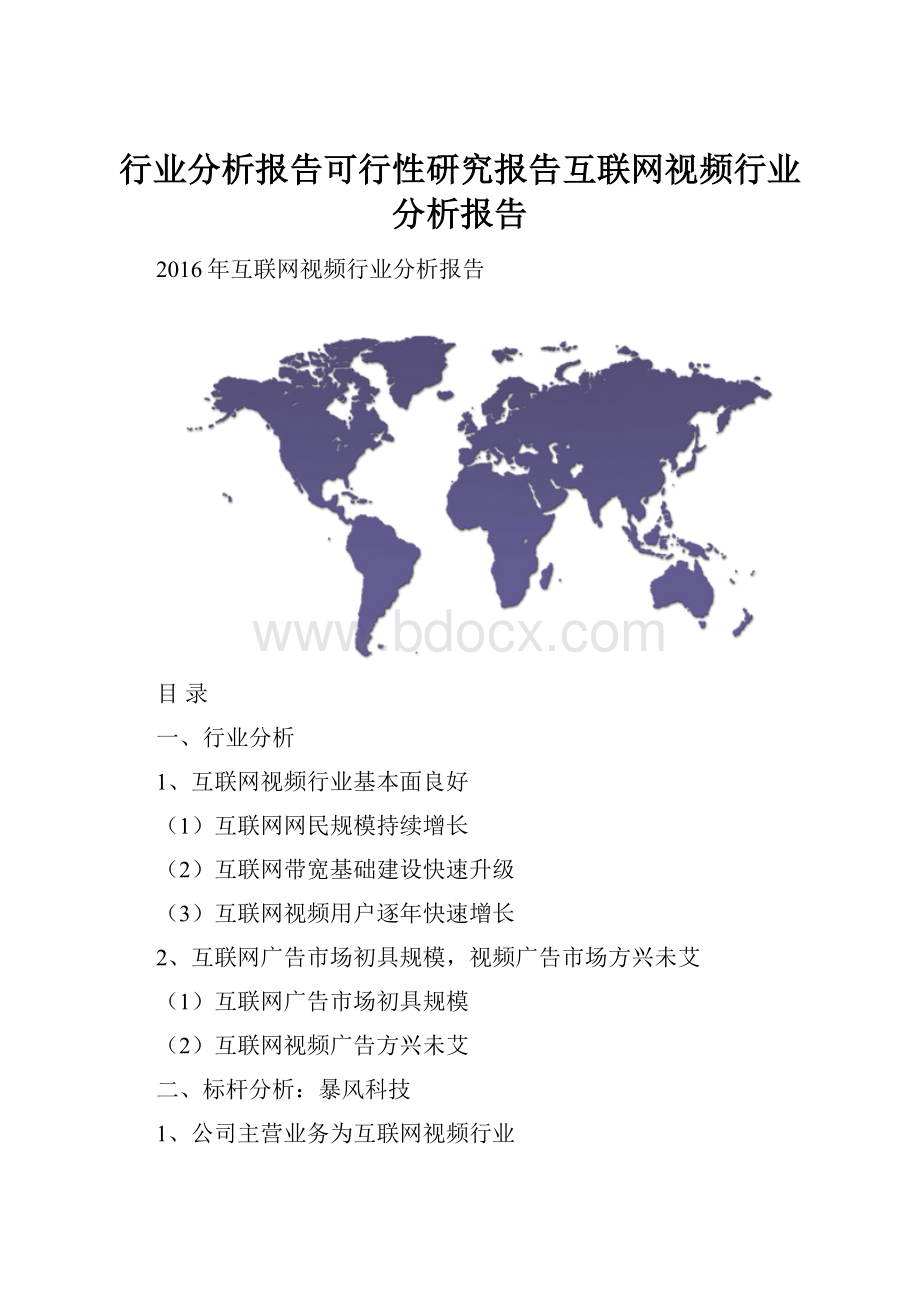 行业分析报告可行性研究报告互联网视频行业分析报告.docx_第1页