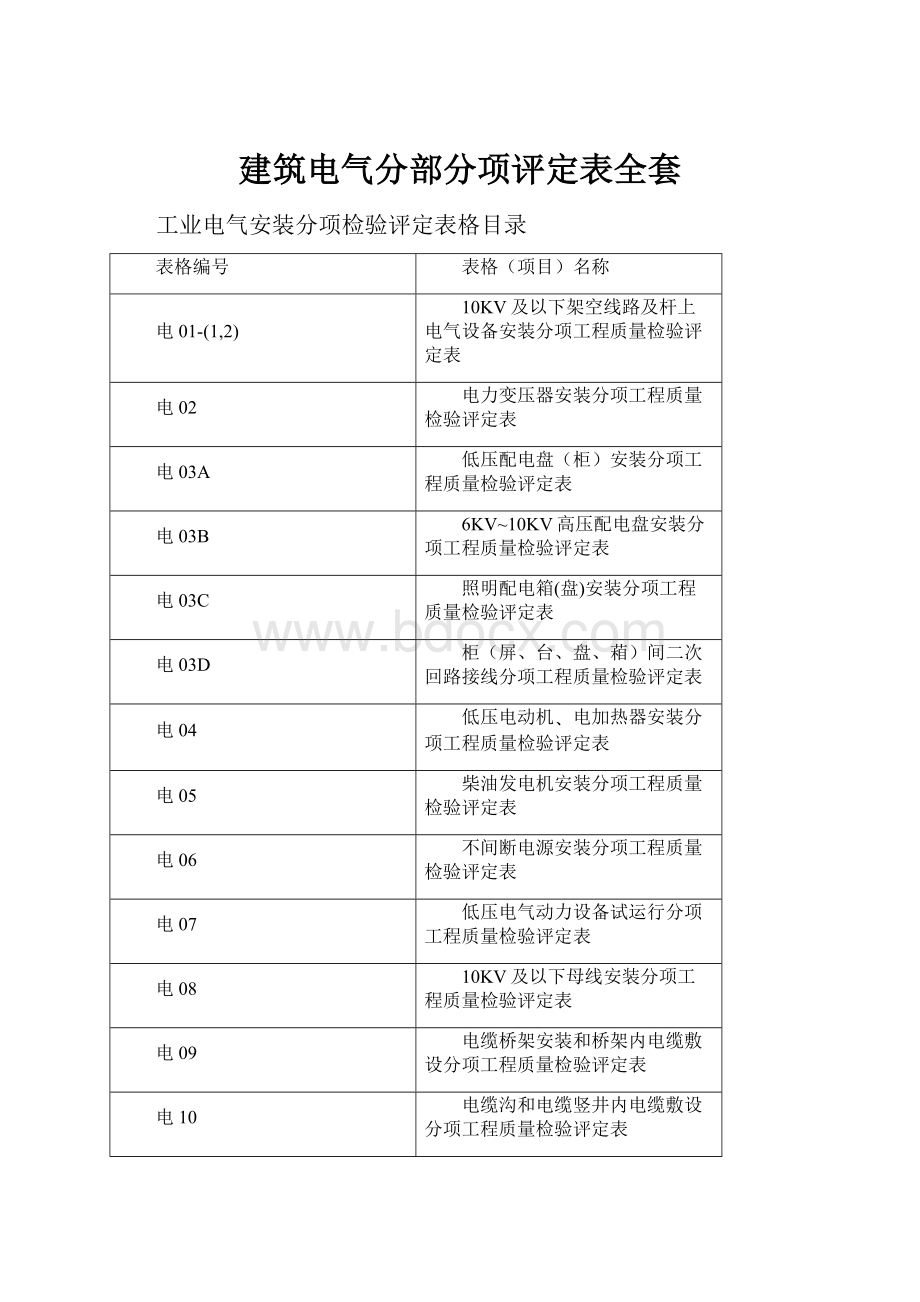 建筑电气分部分项评定表全套.docx