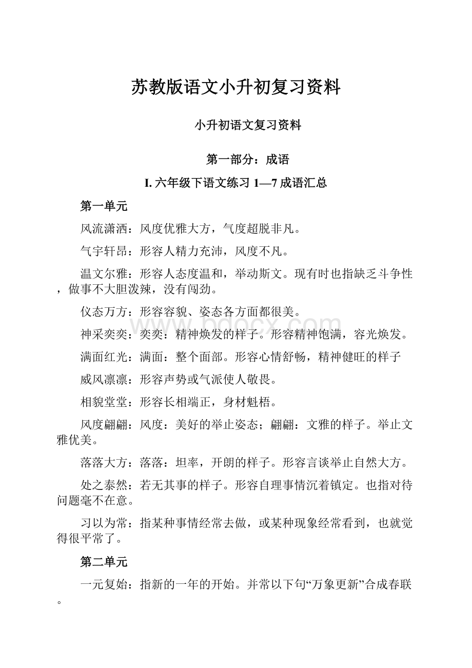 苏教版语文小升初复习资料.docx