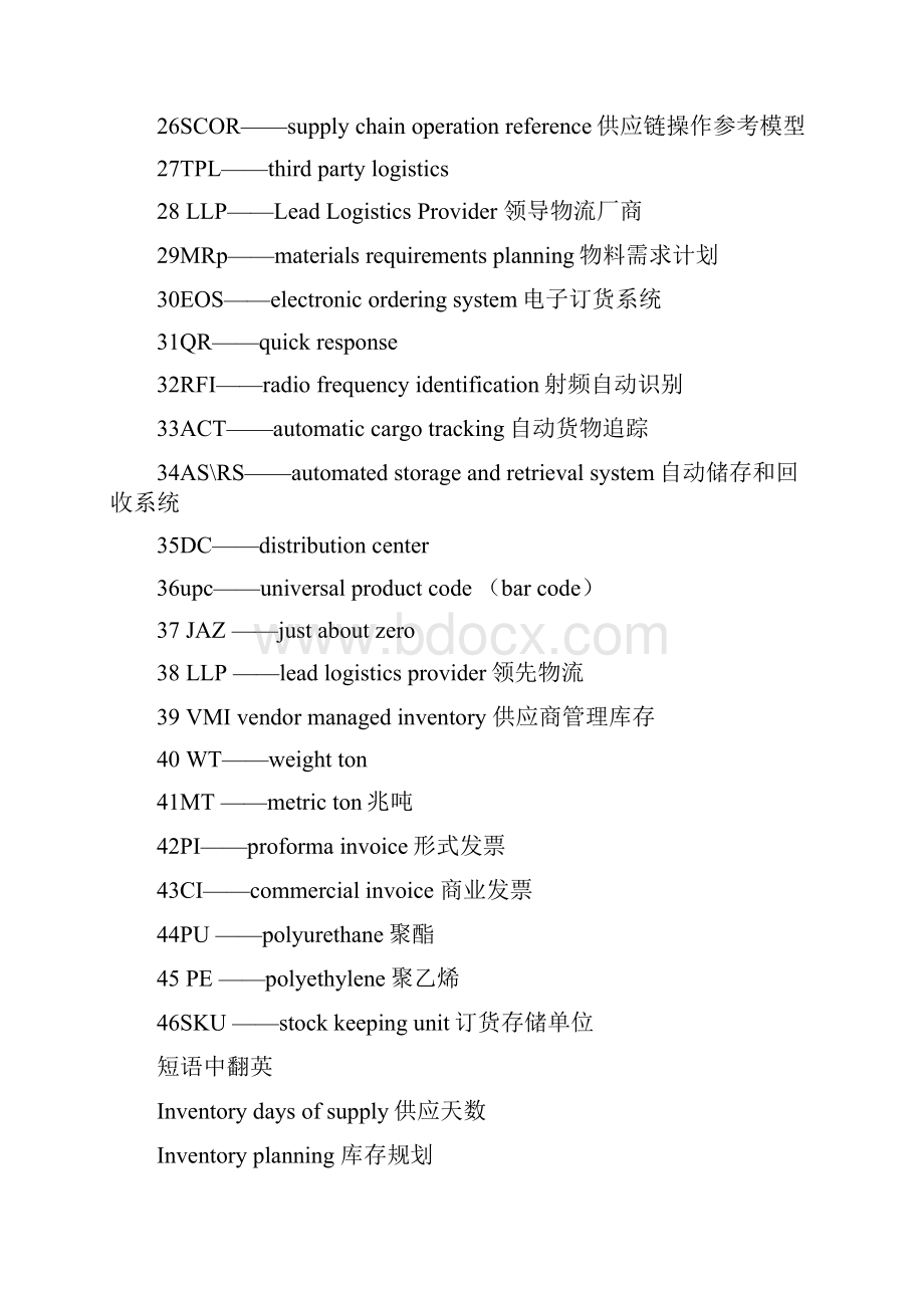 物流英语专有词汇资料中英对照.docx_第3页