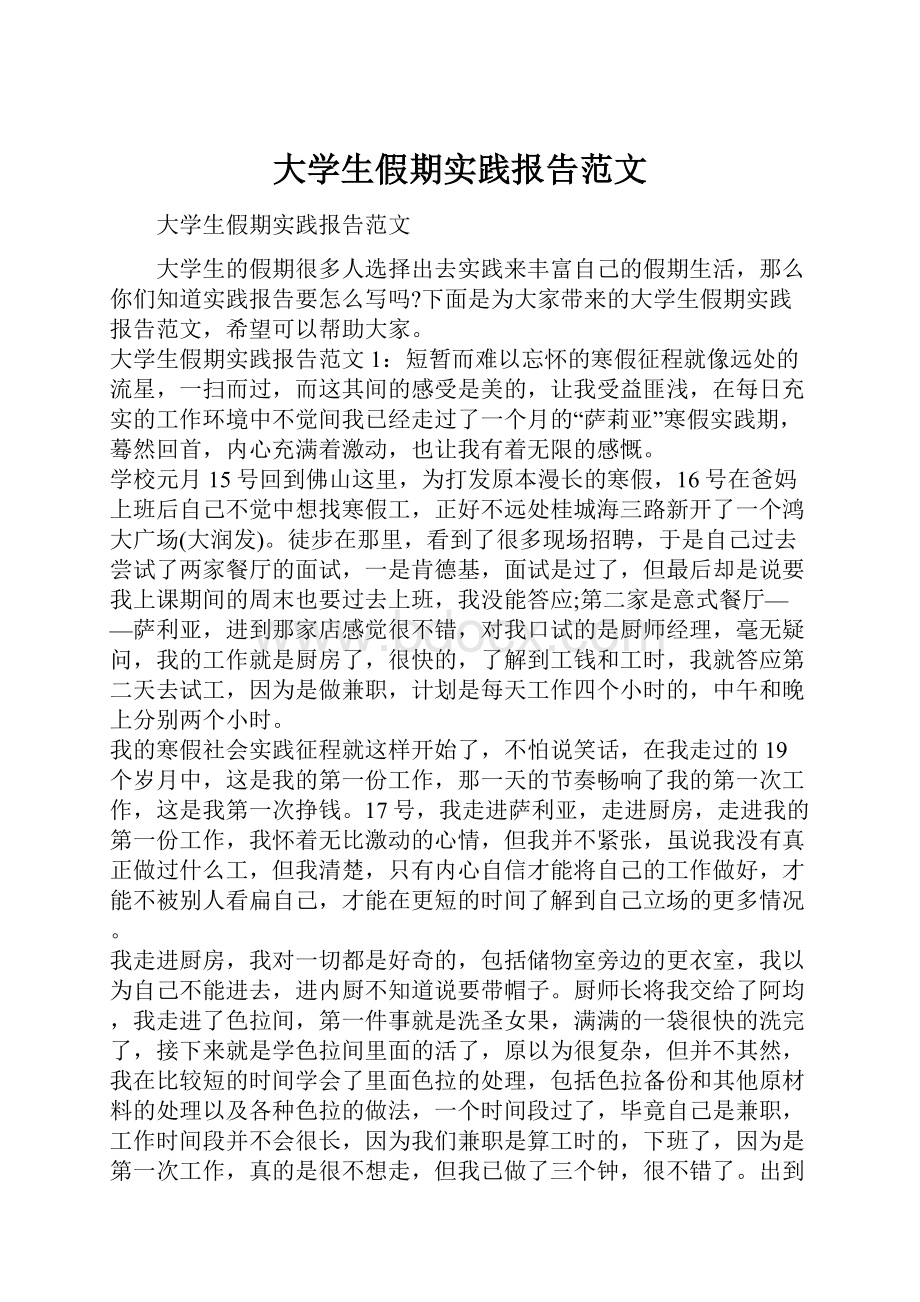 大学生假期实践报告范文.docx