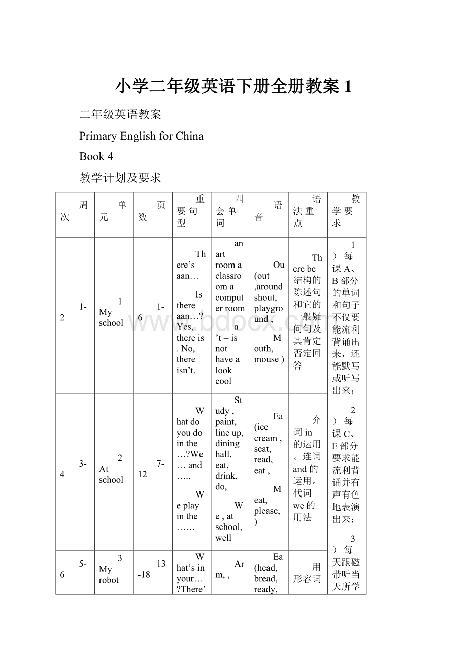 小学二年级英语下册全册教案1.docx