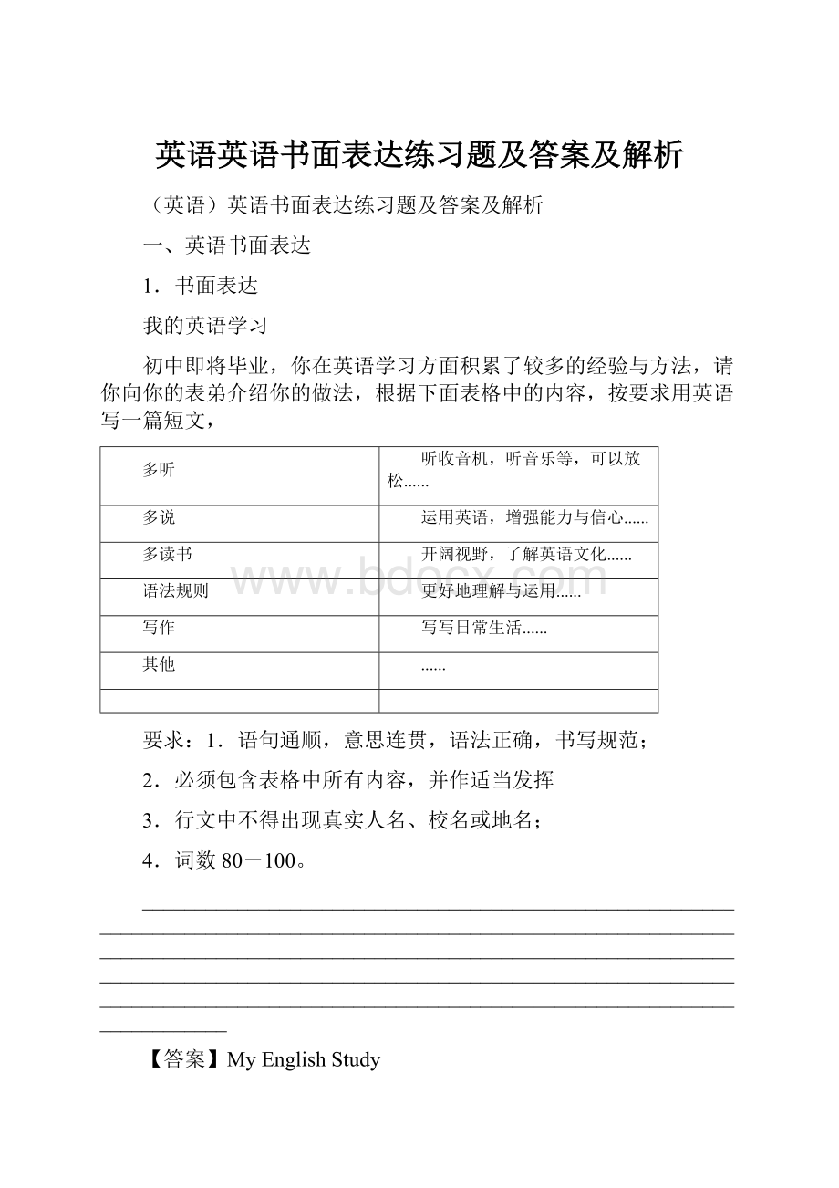 英语英语书面表达练习题及答案及解析.docx_第1页