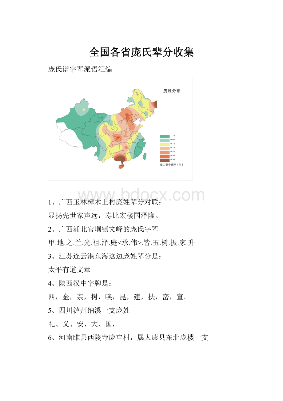 全国各省庞氏辈分收集.docx