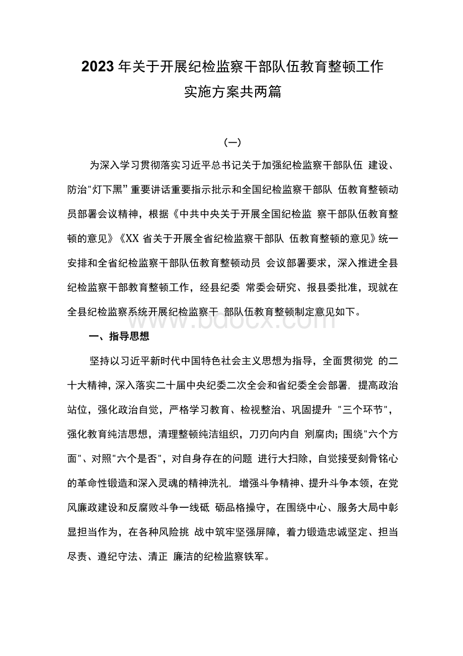 2023年关于开展纪检监察干部队伍教育整顿工作实施方案共两篇.docx