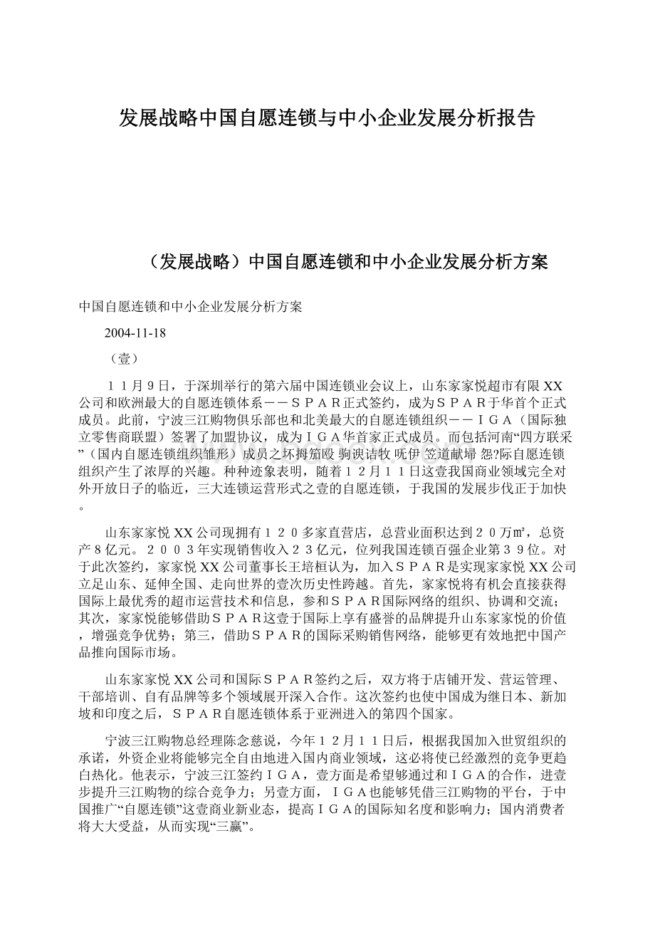 发展战略中国自愿连锁与中小企业发展分析报告.docx_第1页