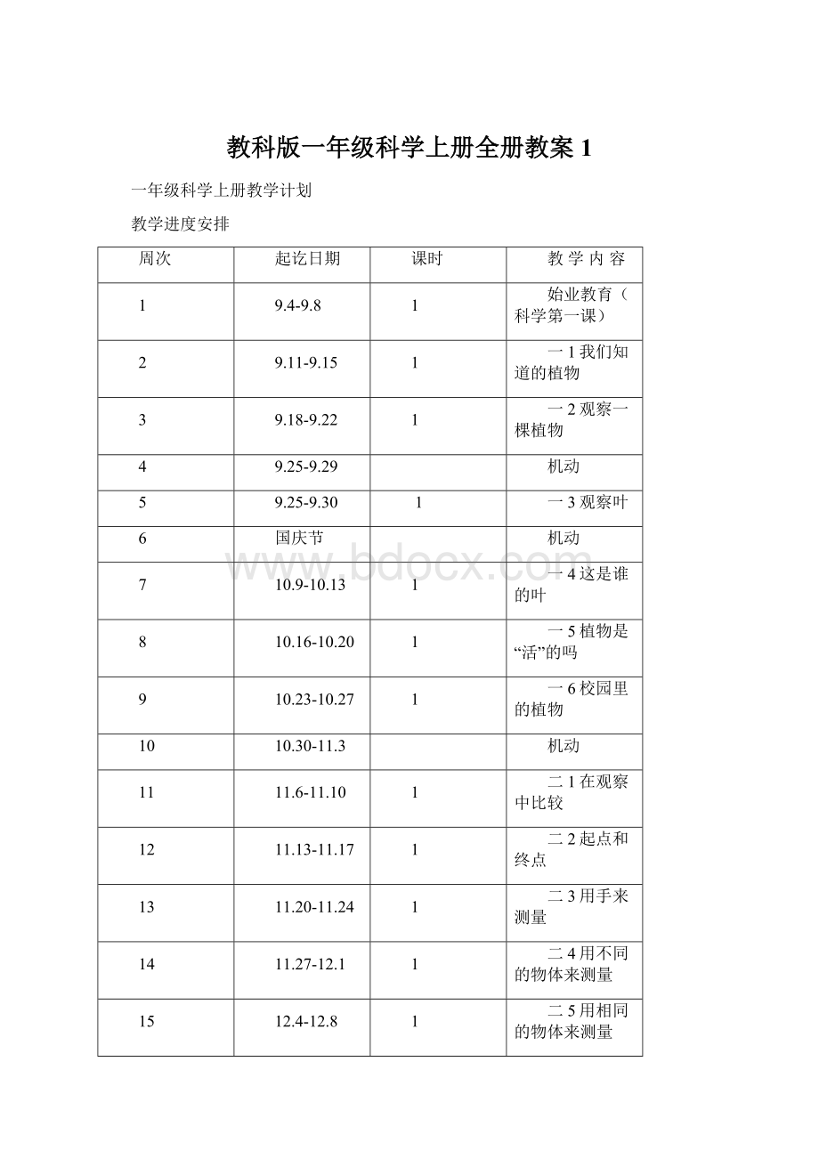 教科版一年级科学上册全册教案 1.docx