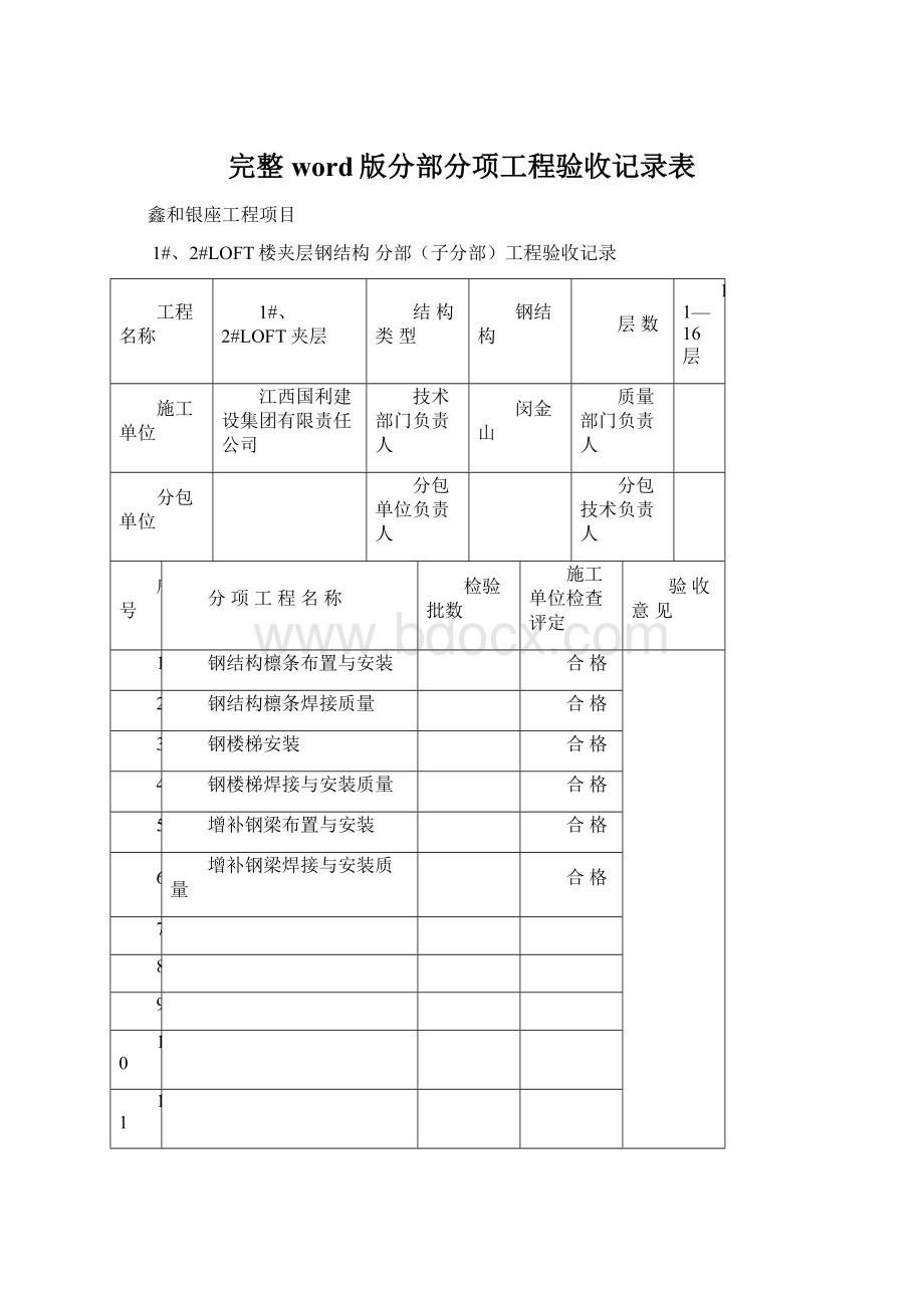 完整word版分部分项工程验收记录表.docx