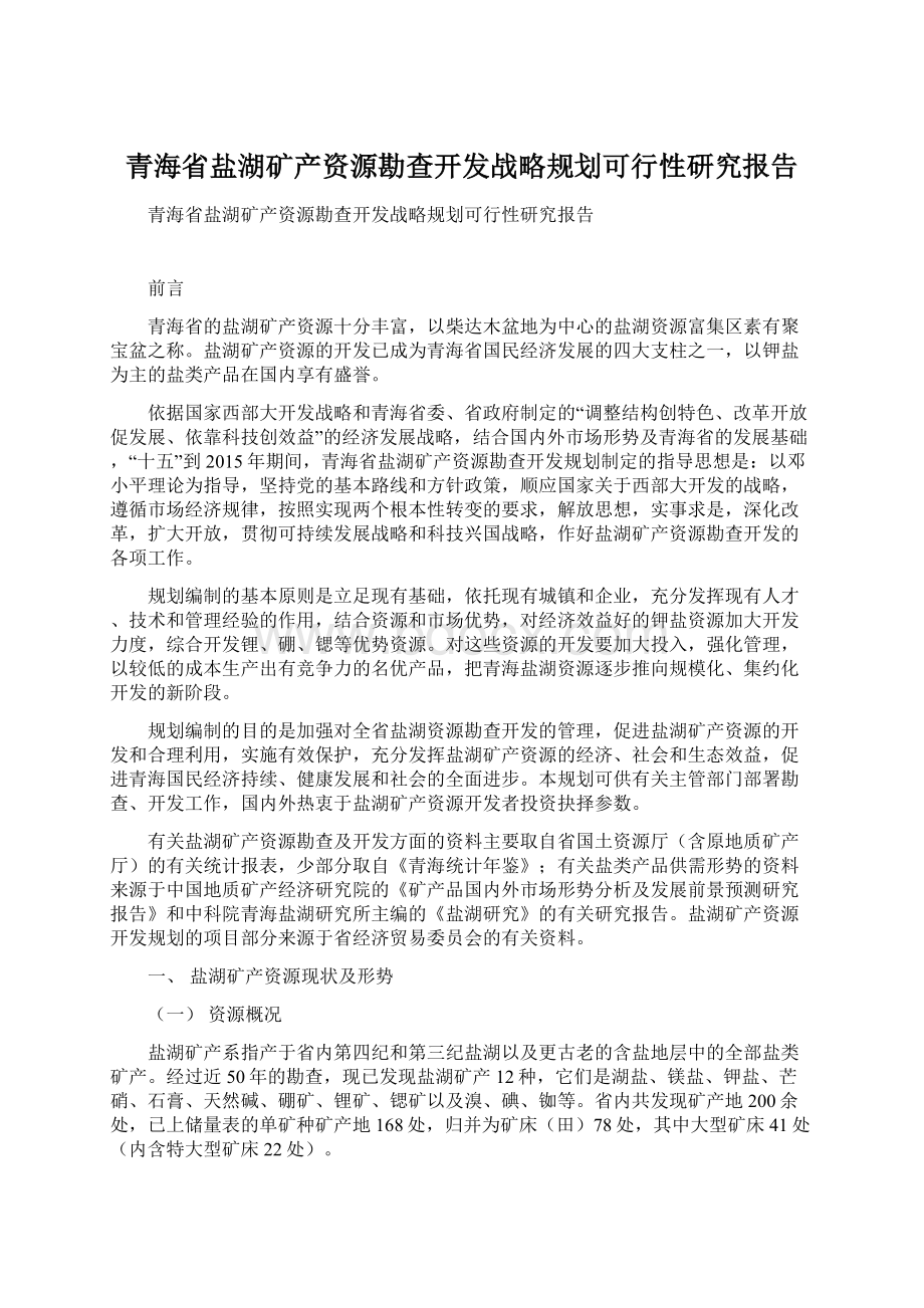 青海省盐湖矿产资源勘查开发战略规划可行性研究报告.docx