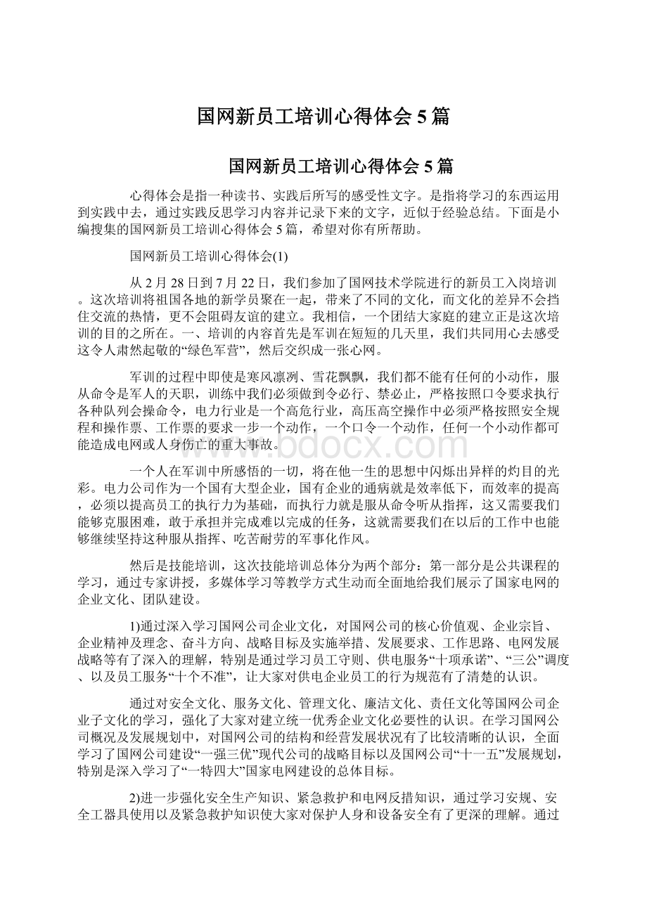 国网新员工培训心得体会5篇.docx