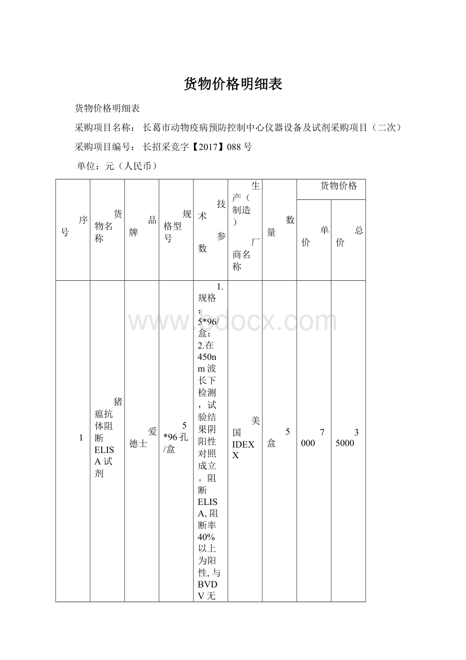 货物价格明细表.docx