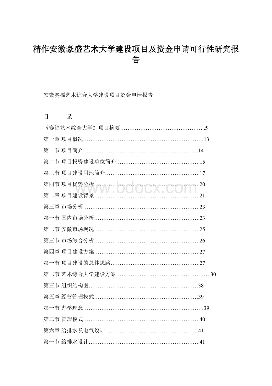 精作安徽豪盛艺术大学建设项目及资金申请可行性研究报告.docx_第1页