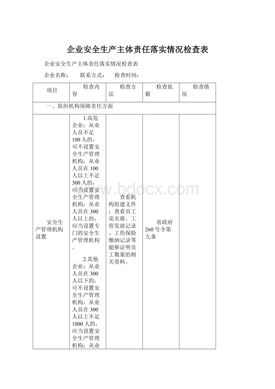 企业安全生产主体责任落实情况检查表.docx_第1页