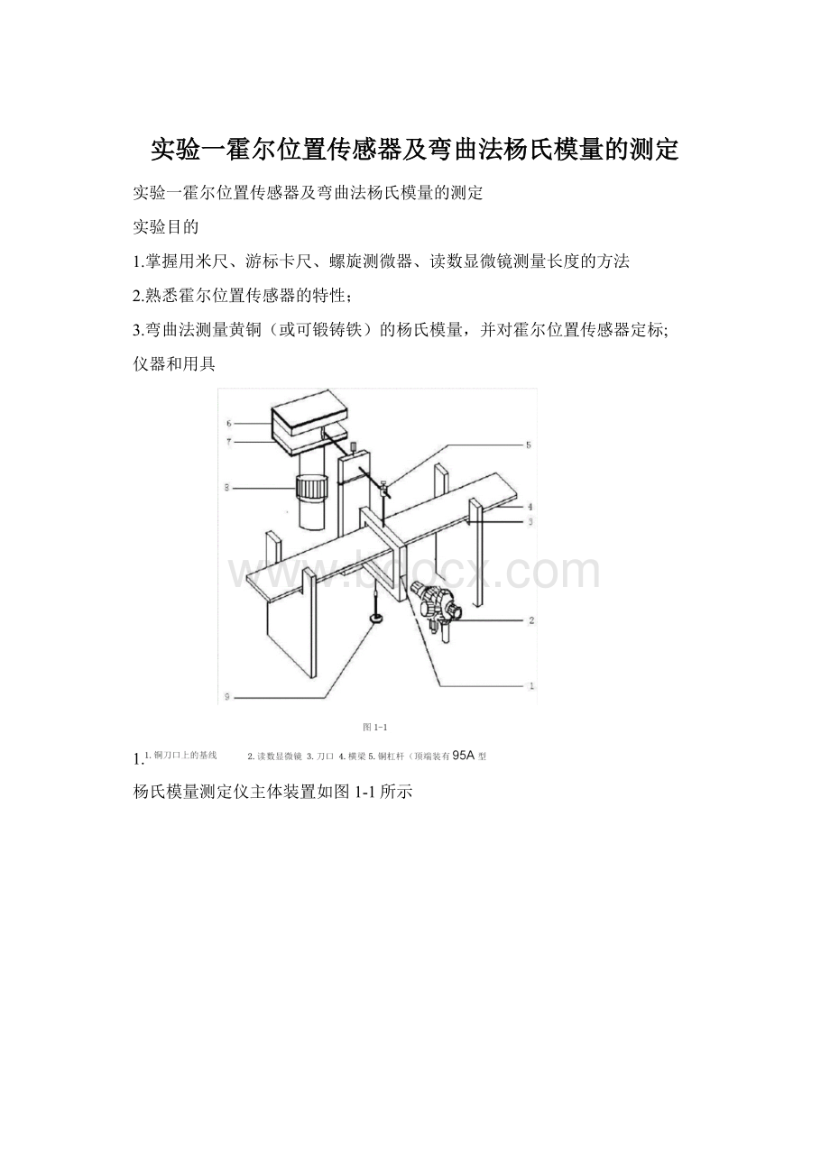 实验一霍尔位置传感器及弯曲法杨氏模量的测定.docx