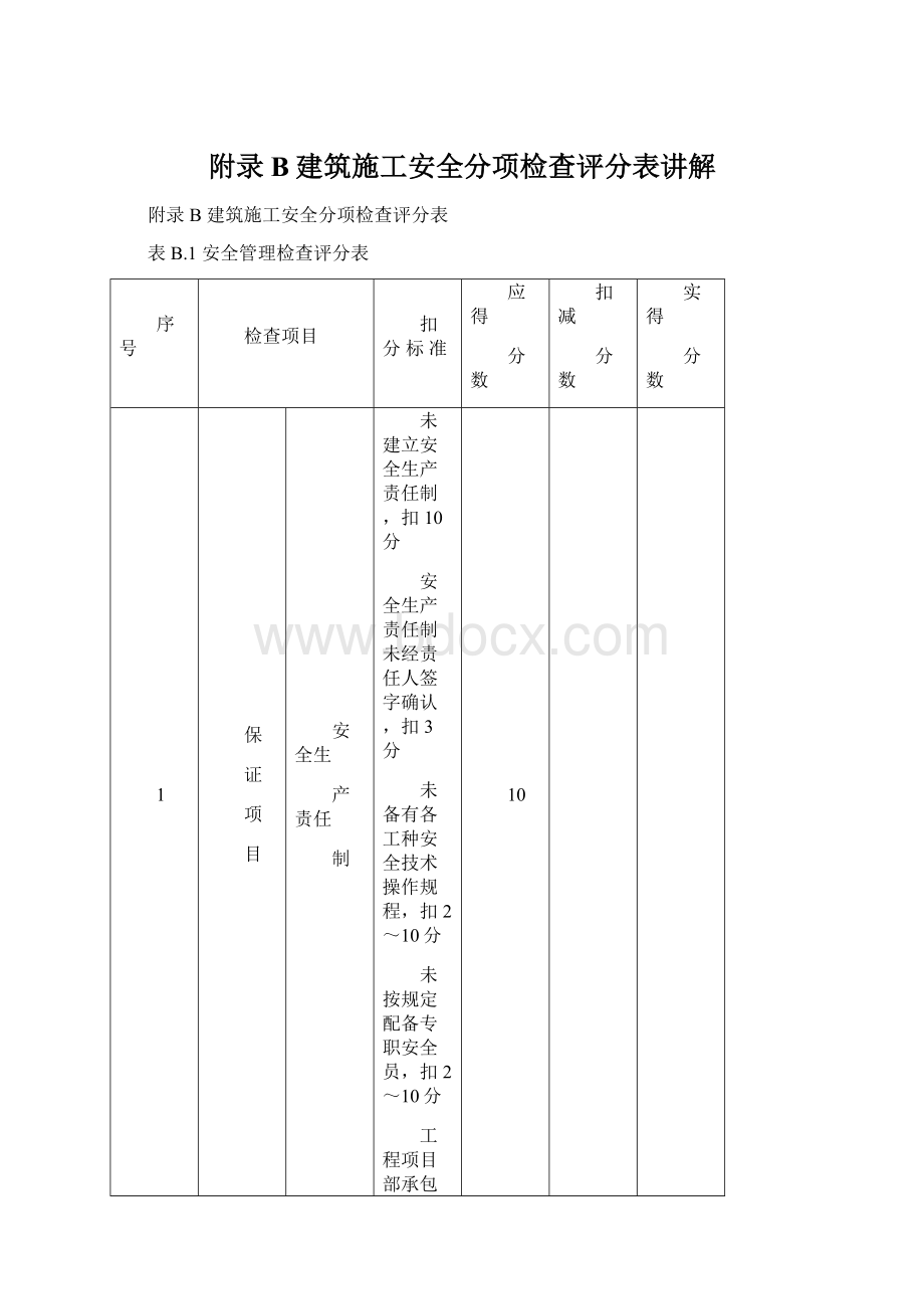 附录B建筑施工安全分项检查评分表讲解.docx_第1页