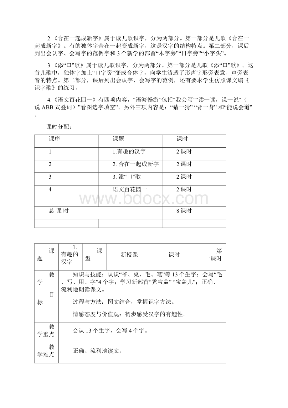 小学语文S版一年级下第一单元教学计划及教案.docx_第2页