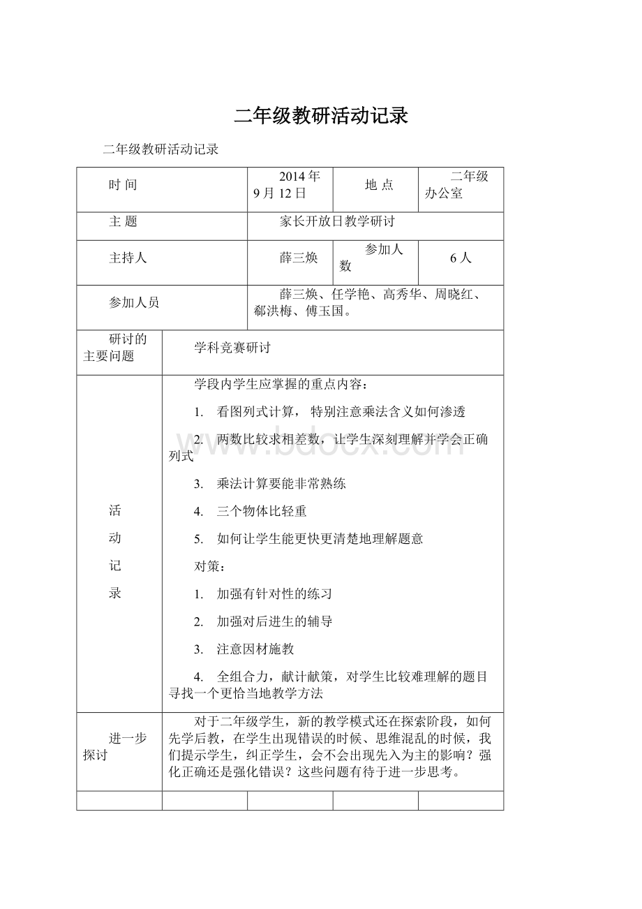 二年级教研活动记录.docx_第1页