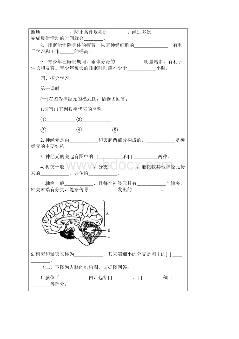 辽宁省法库县七年级生物下册122人体的神经调节学案苏教版.docx_第3页