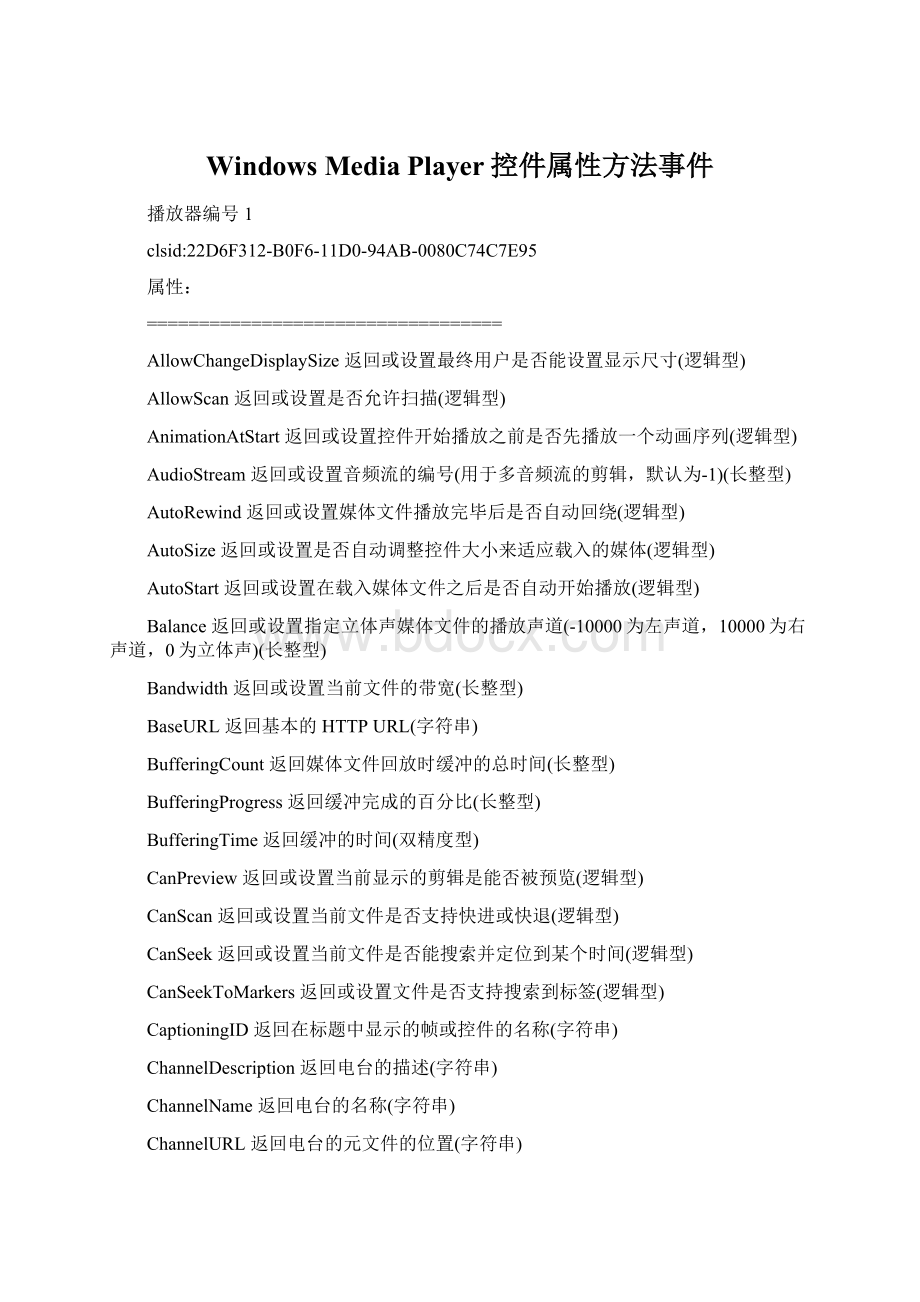 Windows Media Player控件属性方法事件.docx_第1页
