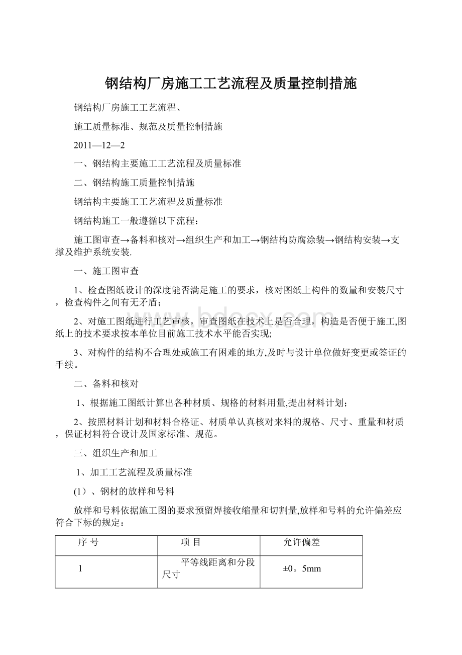 钢结构厂房施工工艺流程及质量控制措施.docx