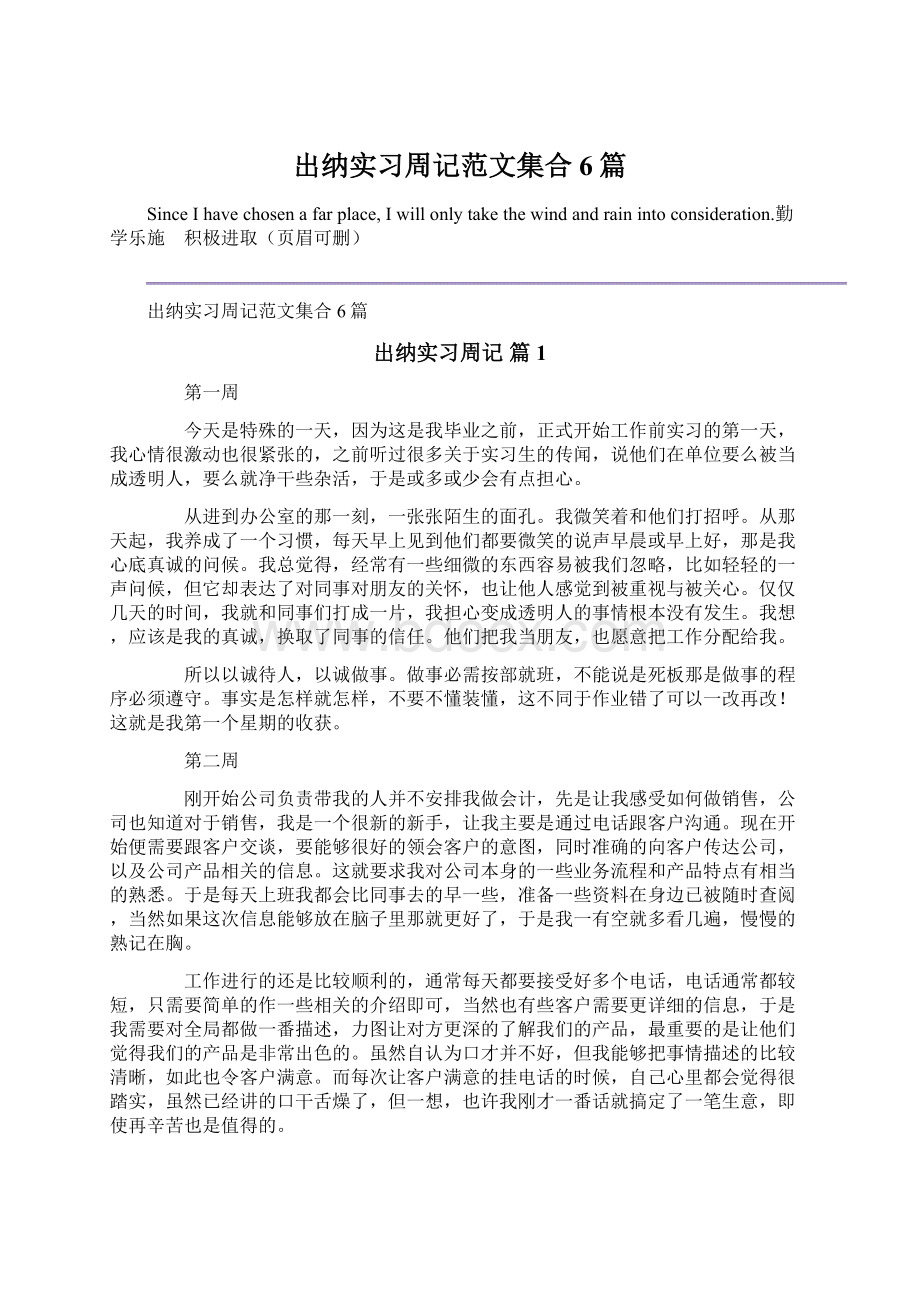 出纳实习周记范文集合6篇.docx