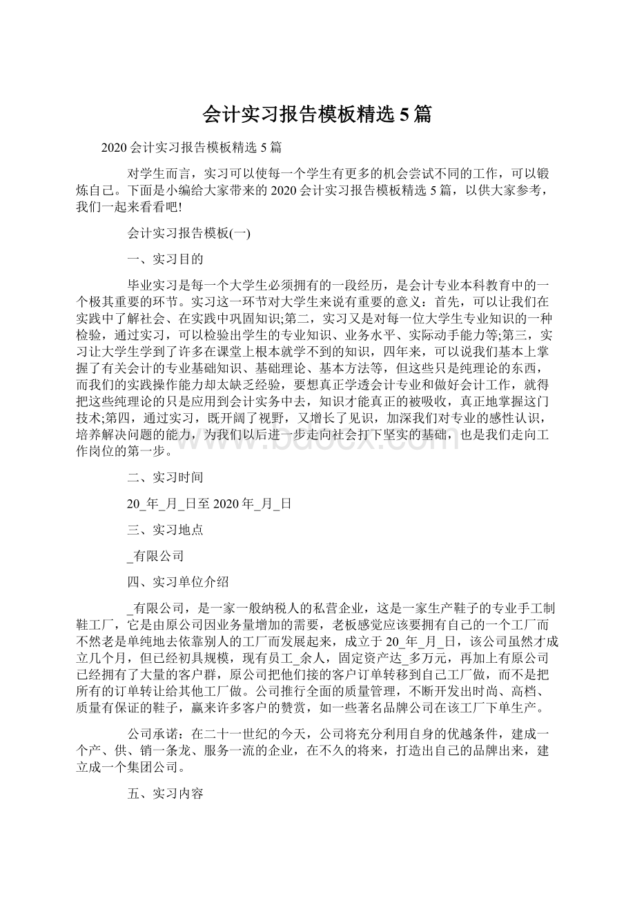 会计实习报告模板精选5篇.docx