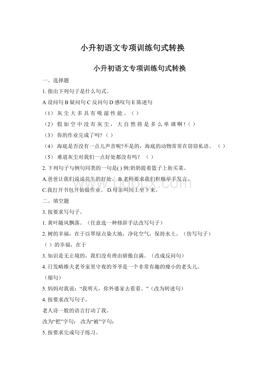 小升初语文专项训练句式转换.docx_第1页