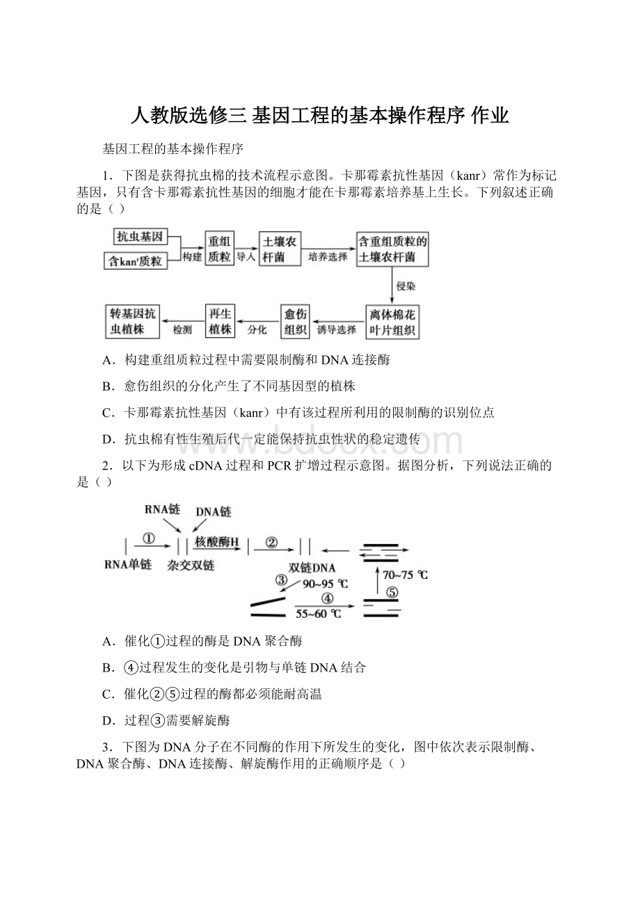 人教版选修三 基因工程的基本操作程序 作业.docx