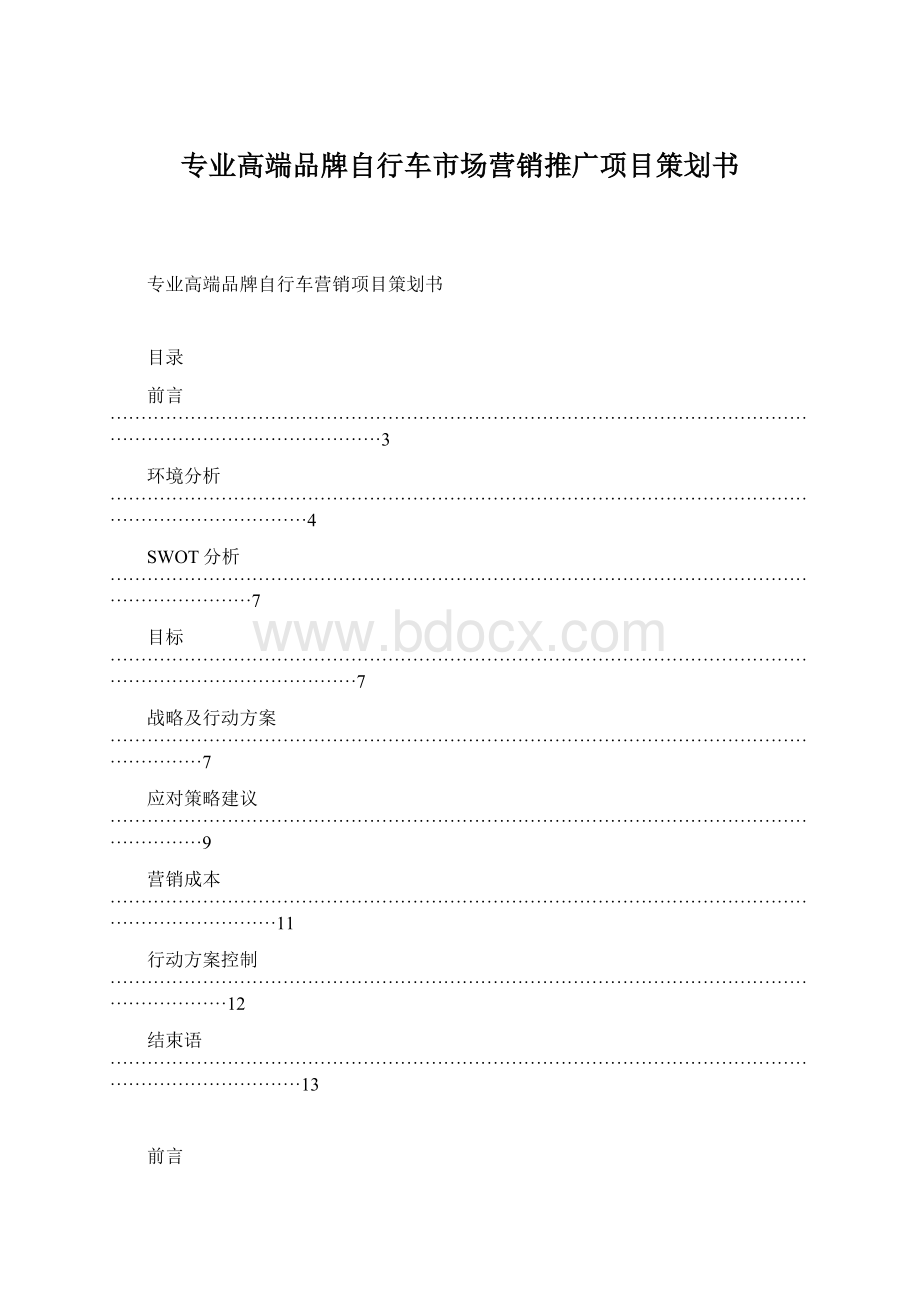 专业高端品牌自行车市场营销推广项目策划书.docx