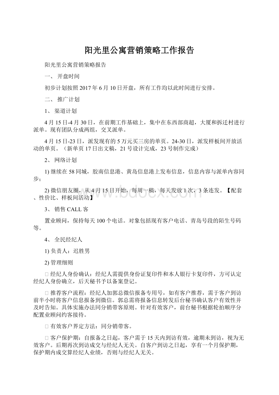 阳光里公寓营销策略工作报告.docx_第1页