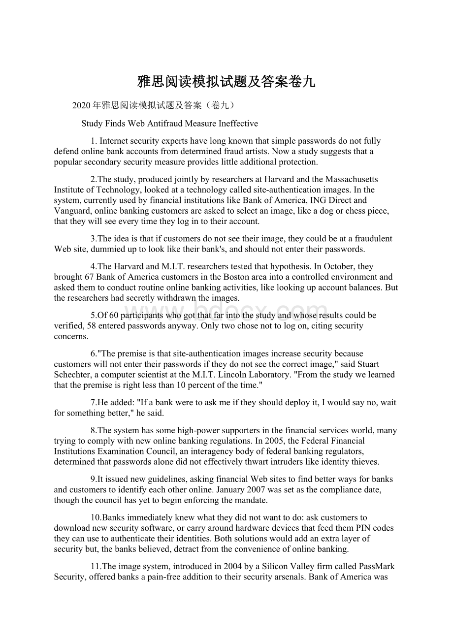 雅思阅读模拟试题及答案卷九.docx