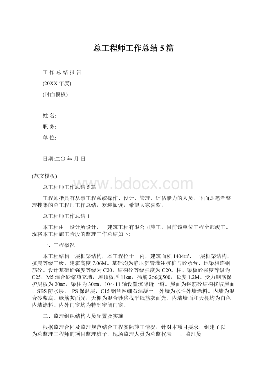 总工程师工作总结5篇.docx