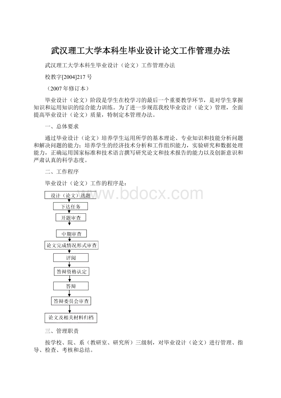 武汉理工大学本科生毕业设计论文工作管理办法.docx