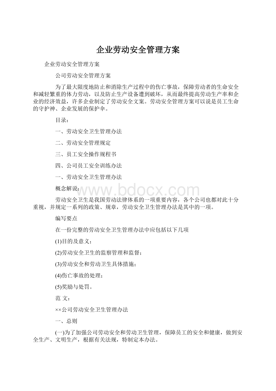 企业劳动安全管理方案.docx