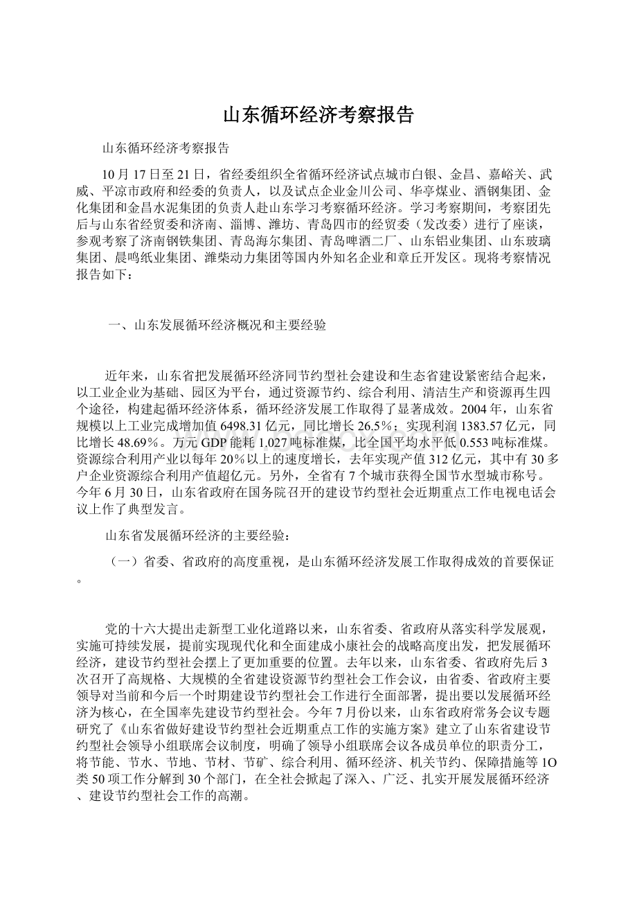 山东循环经济考察报告.docx