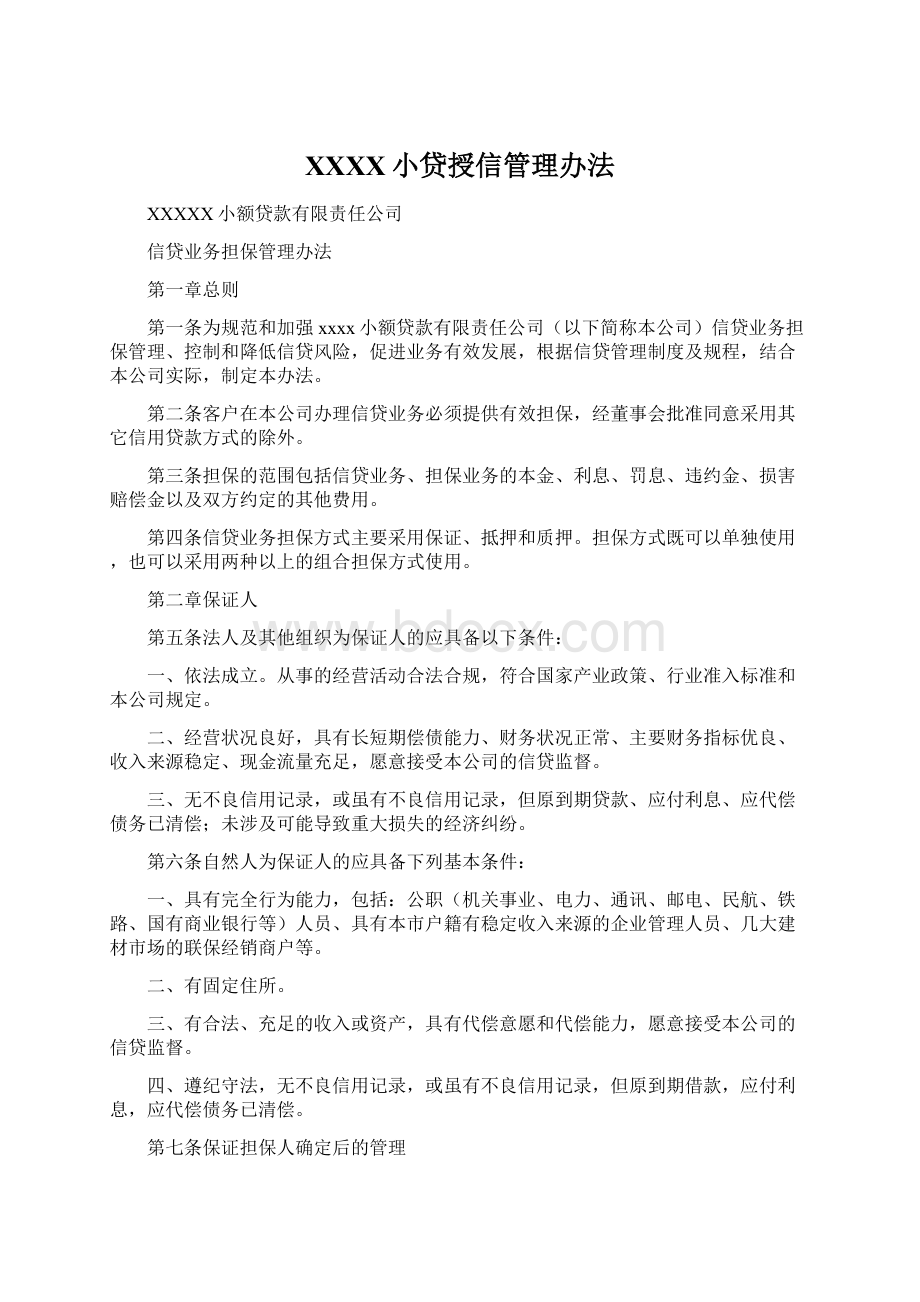 XXXX小贷授信管理办法.docx_第1页