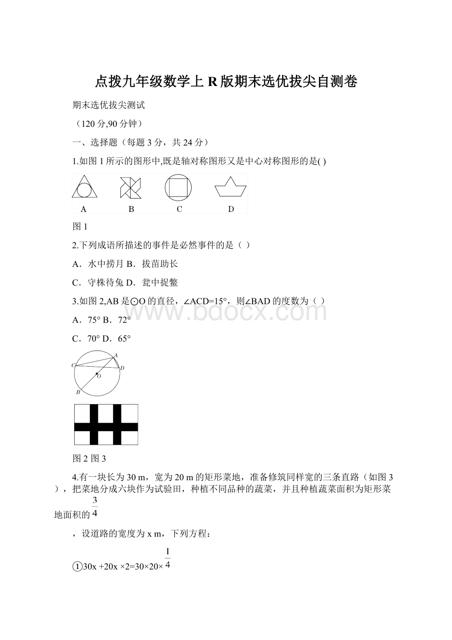 点拨九年级数学上R版期末选优拔尖自测卷.docx